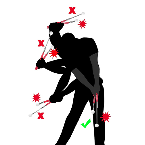 Silhouette of a golfer with golf clubs and marked areas on a white background
