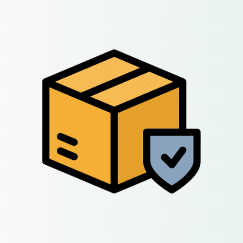 Yellow box with a blue shield icon featuring a check mark on a light gray background