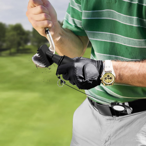 Golfer adjusting golf club on a golf course