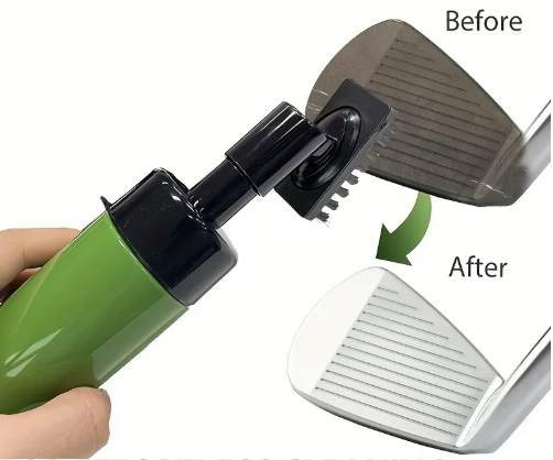 Golf club head cleaning tool with 'Before' and 'After' comparison on a white background