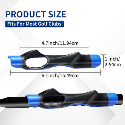 Golf club grip with measurements on a white background