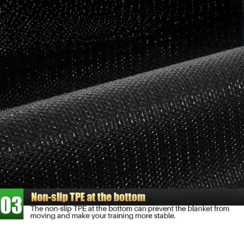 Black textured blanket with non-slip TPE at the bottom, shown on a black background.