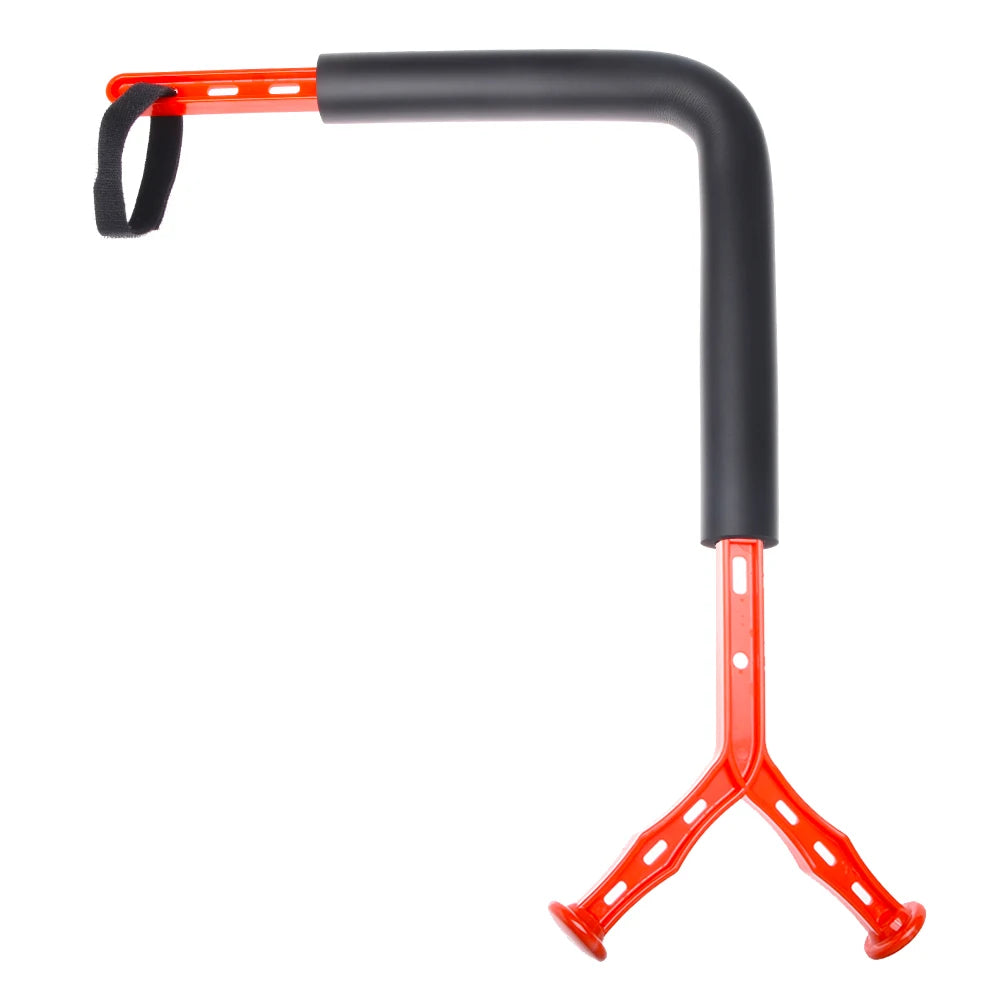Black and red U-shaped tool on a white background