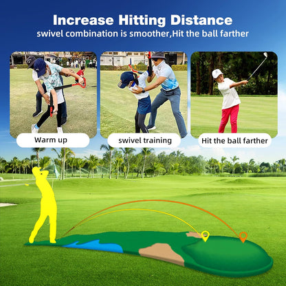 Golf training aid with steps for increasing hitting distance on a golf course.