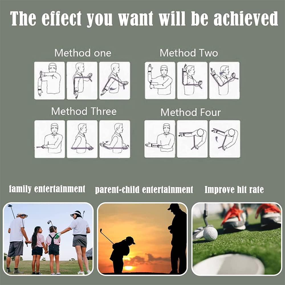 Illustrations of different methods with corresponding effects on a gray background, followed by images of people playing golf.