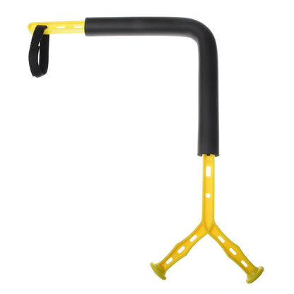 Black and yellow metal U-bolt on a white background