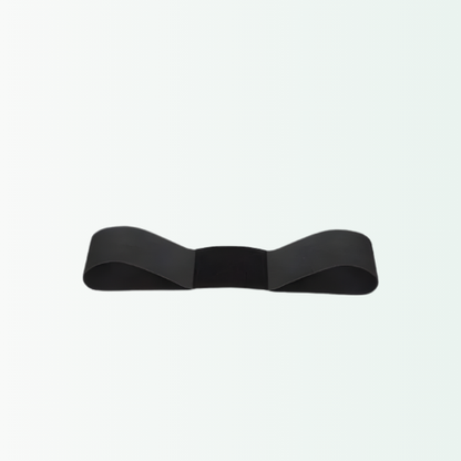 Black bow-shaped object on a white background