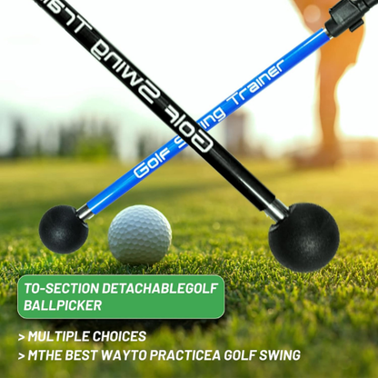 Golf swing trainer with a golf ball on grass