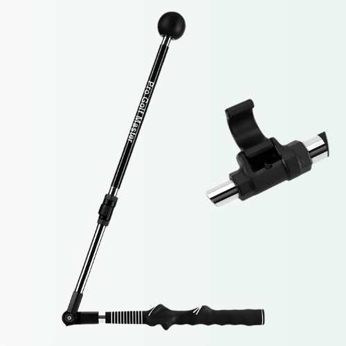 Black adjustable stick with a clip on a white background