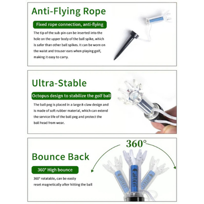 Golf ball peg with features highlighted on a white background