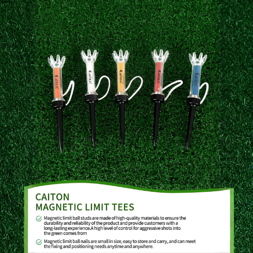 Set of magnetic limit tees on a grass background with product details.