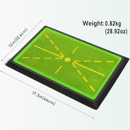 Green and black mat with measurements and weight information on a white background