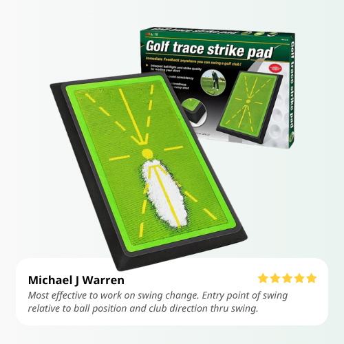 Golf trace strike pad with packaging on a white background