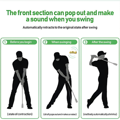 Diagram showing a golf swing with text about a product feature